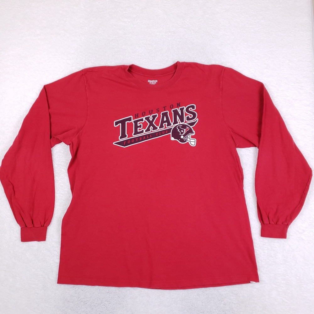 Reebok Houston Texans NFL Shirt 2XL Long Sleeve Red‎ Football Club Graphic Tee